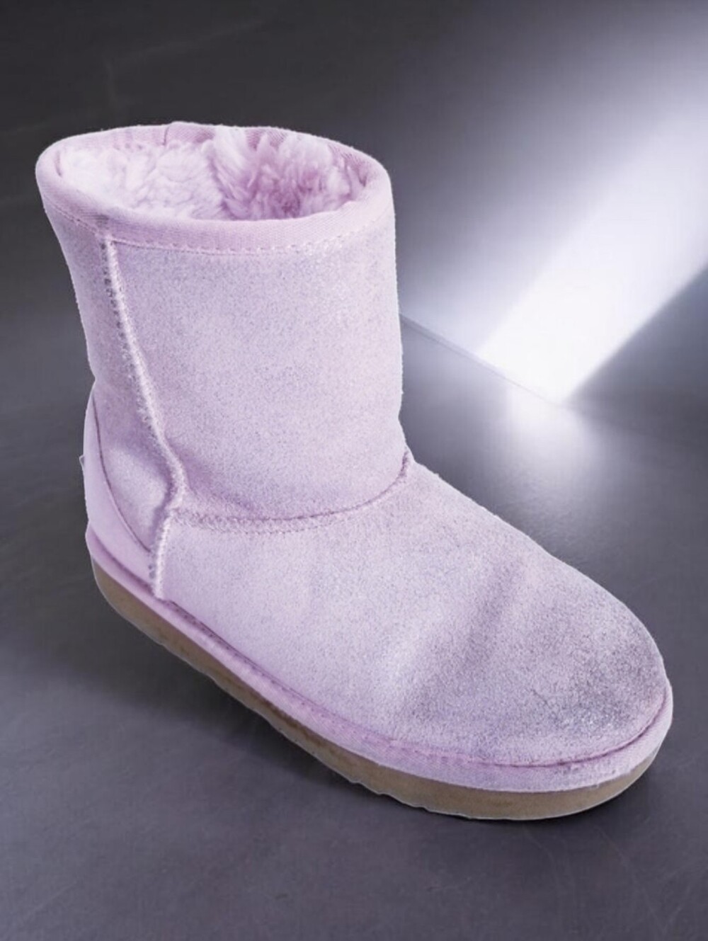 UGG Classic Short Boots Girls 3 Glitter Sheepskin Lined Winter Pink Suede Cozy